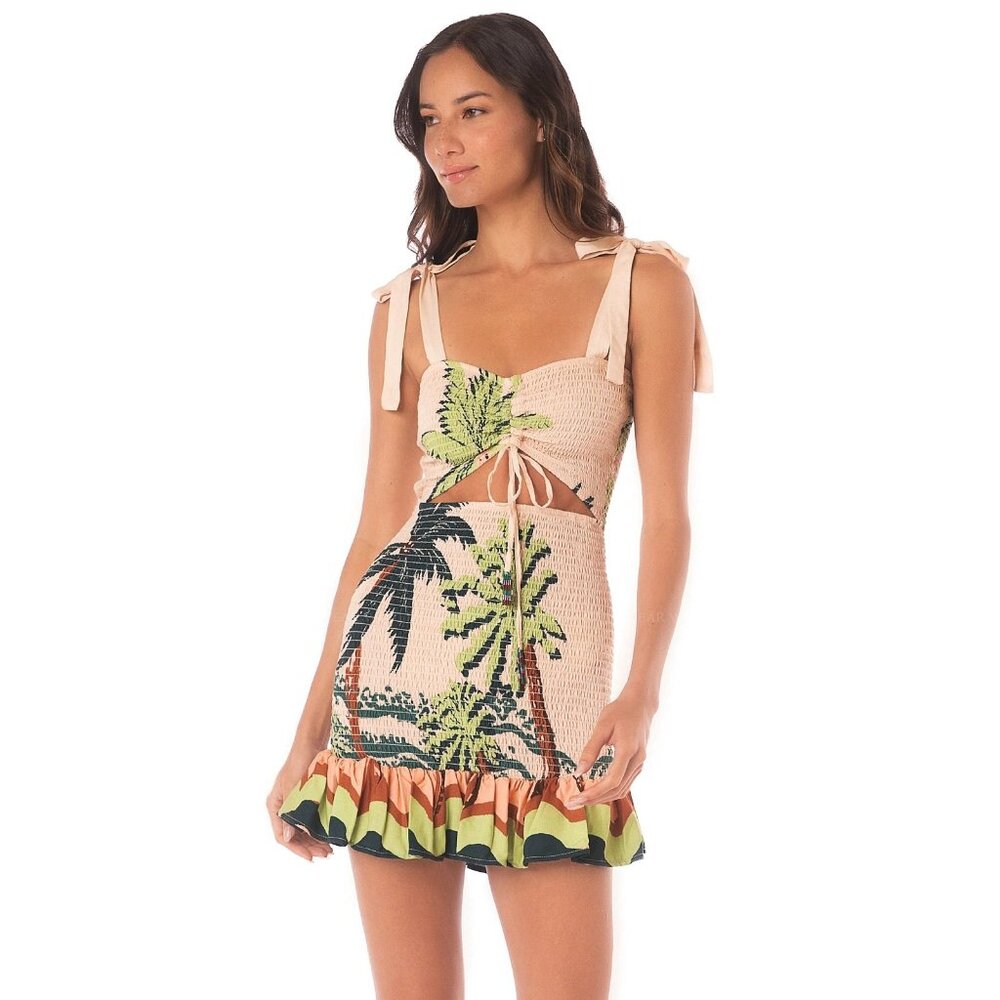 Maaji Palm Glow Lua Smocked Mini Dress in Cream Color